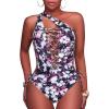 imageHolipick Women Sexy One Piece Swimsuit One Shoulder Bathing Suit Lace Up Swimwear MonokiniPurple Floral