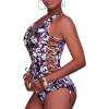 imageHolipick Women Sexy One Piece Swimsuit One Shoulder Bathing Suit Lace Up Swimwear MonokiniPurple Floral