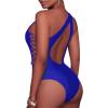 imageHolipick Women Sexy One Piece Swimsuit One Shoulder Bathing Suit Lace Up Swimwear MonokiniRoyal Blue