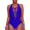 imageHolipick Women Sexy One Piece Swimsuit One Shoulder Bathing Suit Lace Up Swimwear MonokiniRoyal Blue