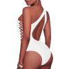 imageHolipick Women Sexy One Piece Swimsuit One Shoulder Bathing Suit Lace Up Swimwear MonokiniWhite