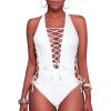 imageHolipick Women Sexy One Piece Swimsuit One Shoulder Bathing Suit Lace Up Swimwear MonokiniWhite