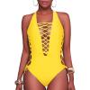 imageHolipick Women Sexy One Piece Swimsuit One Shoulder Bathing Suit Lace Up Swimwear MonokiniYellow