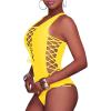 imageHolipick Women Sexy One Piece Swimsuit One Shoulder Bathing Suit Lace Up Swimwear MonokiniYellow