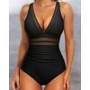 imageHolipick Women Tummy Control One Piece Swimsuit Sexy V Neck Mesh Bathing Suit Slimming Push Up SwimwearBlack