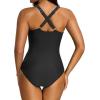 imageHolipick Women Tummy Control One Piece Swimsuit Sexy V Neck Mesh Bathing Suit Slimming Push Up SwimwearBlack Leopard