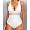 imageHolipick Women Tummy Control One Piece Swimsuit Sexy V Neck Mesh Bathing Suit Slimming Push Up SwimwearWhite