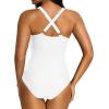 imageHolipick Women Tummy Control One Piece Swimsuit Sexy V Neck Mesh Bathing Suit Slimming Push Up SwimwearWhite