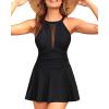 imageHolipick Womens One Piece Swim Dress High Neck Swimsuit Tummy Control Halter Modest Skirt Bathing Suits Long SwimdressBlack