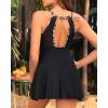 imageHolipick Womens One Piece Swim Dress High Neck Swimsuit Tummy Control Halter Modest Skirt Bathing Suits Long SwimdressBlack Leopard