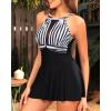 imageHolipick Womens One Piece Swim Dress High Neck Swimsuit Tummy Control Halter Modest Skirt Bathing Suits Long SwimdressBlack Stripe
