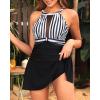 imageHolipick Womens One Piece Swim Dress High Neck Swimsuit Tummy Control Halter Modest Skirt Bathing Suits Long SwimdressBlack Stripe