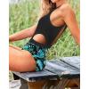imageHolipick Womens One Piece Swimsuit Cutout High Neck Bathing Suits Tummy Control Swimwear for Teen GirlsBlack Leave