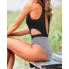 imageHolipick Womens One Piece Swimsuit Cutout High Neck Bathing Suits Tummy Control Swimwear for Teen GirlsBlack Stripe