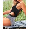 imageHolipick Womens One Piece Swimsuit Cutout High Neck Bathing Suits Tummy Control Swimwear for Teen GirlsBlack Stripe