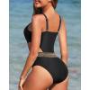 imageHolipick Womens One Piece Swimsuit Cutout High Neck Bathing Suits Tummy Control Swimwear for Teen GirlsBlack Waistband