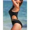 imageHolipick Womens One Piece Swimsuit Cutout High Neck Bathing Suits Tummy Control Swimwear for Teen GirlsBlack Waistband