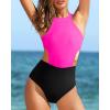 imageHolipick Womens One Piece Swimsuit Cutout High Neck Bathing Suits Tummy Control Swimwear for Teen GirlsHot Pink Black