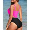imageHolipick Womens One Piece Swimsuit Cutout High Neck Bathing Suits Tummy Control Swimwear for Teen GirlsHot Pink Black