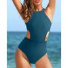 imageHolipick Womens One Piece Swimsuit Cutout High Neck Bathing Suits Tummy Control Swimwear for Teen GirlsTeal