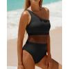 imageHolipick Womens One Shoulder One Piece Swimsuit Cutout Bathing Suits Mesh Slimming Swimwear for Teen GirlsBlack