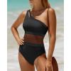 imageHolipick Womens One Shoulder One Piece Swimsuit Cutout Bathing Suits Mesh Slimming Swimwear for Teen GirlsBlack
