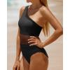 imageHolipick Womens One Shoulder One Piece Swimsuit Cutout Bathing Suits Mesh Slimming Swimwear for Teen GirlsBlack