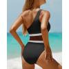 imageHolipick Womens One Shoulder One Piece Swimsuit Cutout Bathing Suits Mesh Slimming Swimwear for Teen GirlsBlack and White