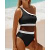 imageHolipick Womens One Shoulder One Piece Swimsuit Cutout Bathing Suits Mesh Slimming Swimwear for Teen GirlsBlack and White