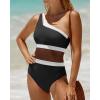 imageHolipick Womens One Shoulder One Piece Swimsuit Cutout Bathing Suits Mesh Slimming Swimwear for Teen GirlsBlack and White