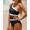 imageHolipick Womens One Shoulder One Piece Swimsuit Cutout Bathing Suits Mesh Slimming Swimwear for Teen GirlsBlack and White