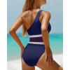 imageHolipick Womens One Shoulder One Piece Swimsuit Cutout Bathing Suits Mesh Slimming Swimwear for Teen GirlsNavy Blue and White