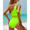imageHolipick Womens One Shoulder One Piece Swimsuit Cutout Bathing Suits Mesh Slimming Swimwear for Teen GirlsNeon Green