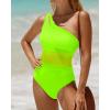 imageHolipick Womens One Shoulder One Piece Swimsuit Cutout Bathing Suits Mesh Slimming Swimwear for Teen GirlsNeon Green