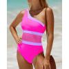 imageHolipick Womens One Shoulder One Piece Swimsuit Cutout Bathing Suits Mesh Slimming Swimwear for Teen GirlsPink and Purple