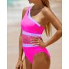 imageHolipick Womens One Shoulder One Piece Swimsuit Cutout Bathing Suits Mesh Slimming Swimwear for Teen GirlsPink and Purple