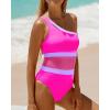 imageHolipick Womens One Shoulder One Piece Swimsuit Cutout Bathing Suits Mesh Slimming Swimwear for Teen GirlsPink and Purple