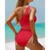 imageHolipick Womens One Shoulder One Piece Swimsuit Cutout Bathing Suits Mesh Slimming Swimwear for Teen GirlsRed