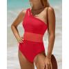 imageHolipick Womens One Shoulder One Piece Swimsuit Cutout Bathing Suits Mesh Slimming Swimwear for Teen GirlsRed