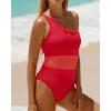 imageHolipick Womens One Shoulder One Piece Swimsuit Cutout Bathing Suits Mesh Slimming Swimwear for Teen GirlsRed