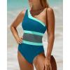 imageHolipick Womens One Shoulder One Piece Swimsuit Cutout Bathing Suits Mesh Slimming Swimwear for Teen GirlsTeal and Green