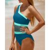 imageHolipick Womens One Shoulder One Piece Swimsuit Cutout Bathing Suits Mesh Slimming Swimwear for Teen GirlsTeal and Green