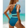 imageHolipick Womens One Shoulder One Piece Swimsuit Cutout Bathing Suits Mesh Slimming Swimwear for Teen GirlsTeal and Green