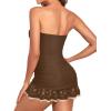imageHolipick Womens Tummy Control One Piece Swim Dress Strapless Swimsuit Bandeau Skirted Bathing SuitsBrown and Beige