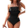 imageHolipick Strapless One Piece Swimsuits for Women Tummy Control Bandeau Bathing Suits Ruffle Slimming SwimwearBlack