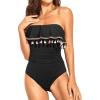 imageHolipick Strapless One Piece Swimsuits for Women Tummy Control Bandeau Bathing Suits Ruffle Slimming SwimwearBlack With Tassel