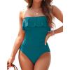 imageHolipick Strapless One Piece Swimsuits for Women Tummy Control Bandeau Bathing Suits Ruffle Slimming SwimwearTeal
