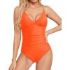 imageHolipick Tummy Control One Piece Swimsuits for Women Ruched Bathing Suits V Neck Slimming SwimwearOrange 1
