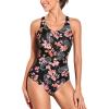 imageHolipick Women Athletic One Piece Swimsuits Racerback Sport Bathing Suits Full Coverage Modest SwimwearBlack Floral