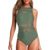 imageHolipick Women High Neck One Piece Swimsuits for Women Mesh Bathing Suits Open Back SwimwearCeladon